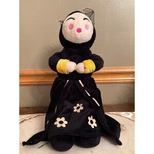 Black & White Floral Hooded Plush Doll With Yellow Accents